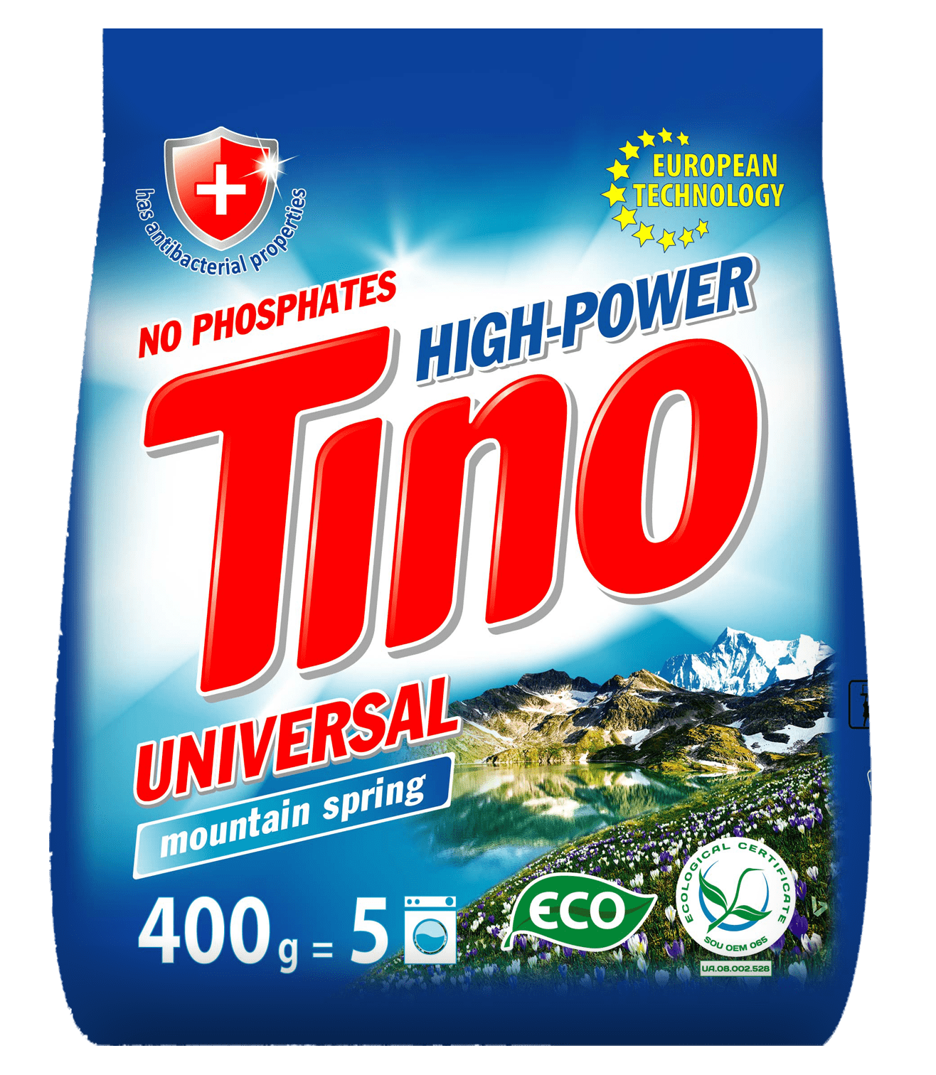 Універсальний безфосфатний пральний порошок ТМ Tino High-Power Mountain spring 400 г п/е